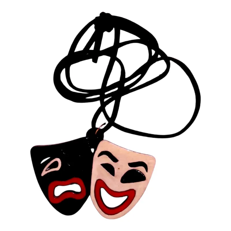 عکس دقیق گردنبند چوبی _ طرح اشک و لبخند برای مشاهده