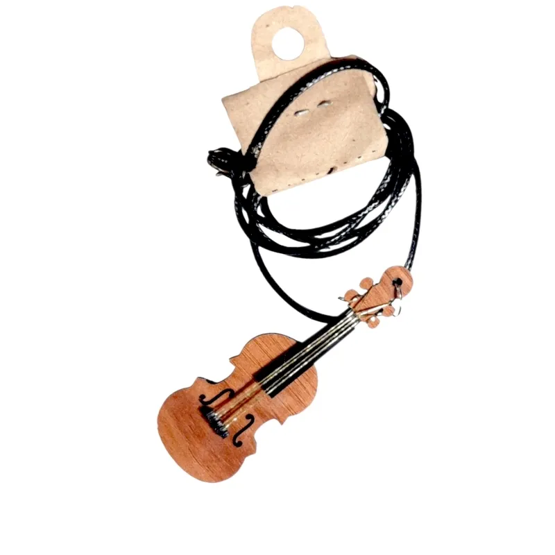 عکس دقیق گردنبند چوبی _ طرح ویولن برای مشاهده