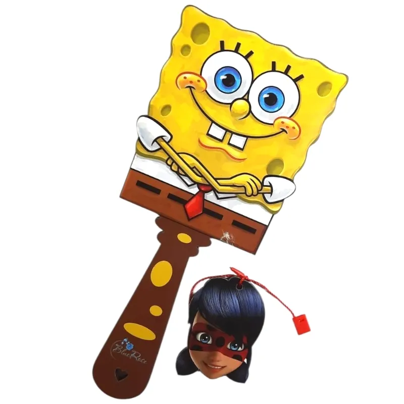 آینه چوبی دسته دار_ طرح باب اسفنجی